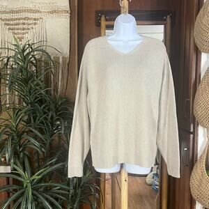 Vintage 90s JCrew Oarsman Sweater L Linen Cotton V-Neck Beige Hong Kong Pullover